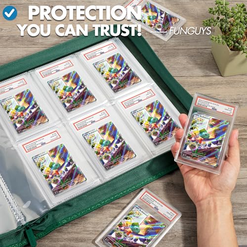 FunGuys Graded Card Binder, 60 PSA Slab Holder, 6 Pocket Graded Card Storage, Slab Binder, PSA Card Graded Display Case Album, Zipper, MTG Card Collection Binder - color: Black and Green