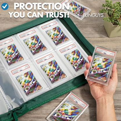 FunGuys Graded Card Binder, 60 PSA Slab Holder, 6 Pocket Graded Card Storage, Slab Binder, PSA Card Graded Display Case Album, Zipper, MTG Card Collection Binder - color: Black and Green
