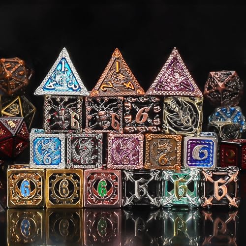 Mystery Dice Set – 7 Pcs Metal Polyhedral Dice + 1 Pcs Velvet Bag | Random Various Style Metal DND Dice & Dice Bag, Gifts for D&D, Pathfinder, MTG, Game Night, Dice Goblins, RPG Players & DMs - style: 1 bag Metal Mystery Dice