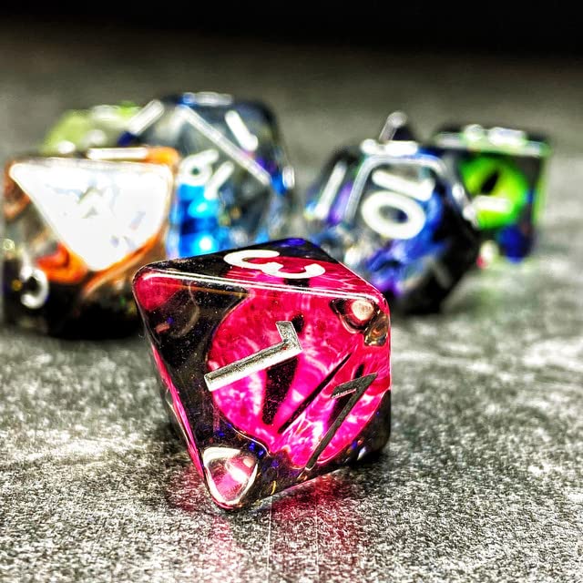 Sage's Portal Animal Familiars Resin DND Dice Set Polyhedral Dice Set for Dungeons and Dragons RPG Pathfinder Tabletop TTRPG (Bottled Rainbow Dragon Eyes) - color: Bottled Rainbow Dragon Eyes