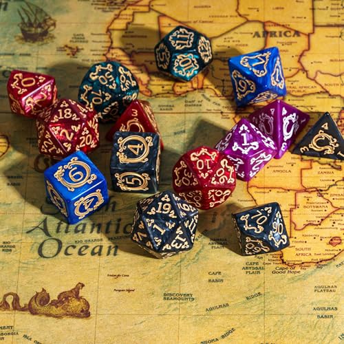 5 Sets/35PCS DND Dice Set Dragon Pattern Polyhedral Die with Leather Bag D&D Dice Set for RPG Table Games - color: 5 Sets Dragon Pattern