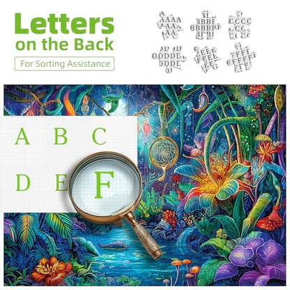 Fantasy Garden 1000 Piece Puzzle for Adults Beautiful Enchanted Forest Night Scene Colorful Jigsaw Puzzles with Letters on Back Hard Impossible Difficult Challenging Family Puzzle(27.5"X19.6") - color: Fantasy Garden