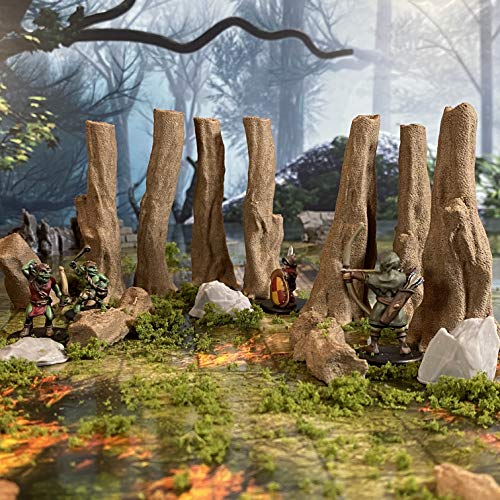 Swamp Trees Terrain Set for Dungeons and Dragons - 28mm Scale Tabletop RPG Miniature Terrain with Seven Trees, Rotting Tree Stump, Logs and Stepping Stones