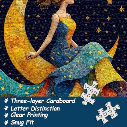Impossible Puzzles for Adults 1000 Pieces, Pretty Woman Night Scenic Puzzles, Nature Moon Star Jigsaw Puzzles Elegant Lady, Beautiful Woman Art Wall Decor - style: Woman of Star & Moon puzzle