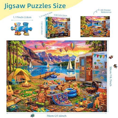 Lakeside Camping Day 1000 Piece Puzzles for Adults | Mountain Lake Camping Puzzles for Adults 1000 Pieces, Impossible Hard Fun Challenging Lakeside Camping Puzzles for Adults - color: Camping Day