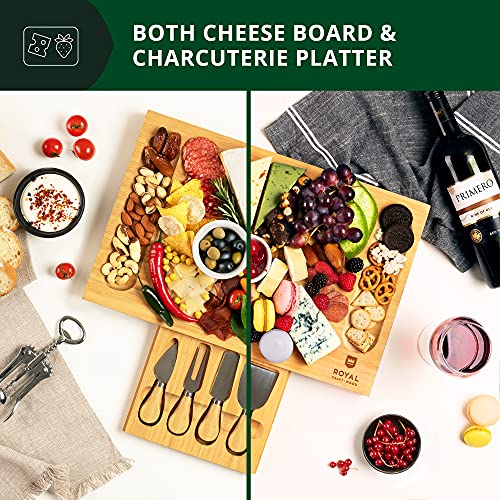 ROYAL CRAFT WOOD Premium Bamboo Charcuterie Board Set - Cheese Platter & Serving Tray & Serving Utensils - Perfect Housewarming Gift, Wedding, Bridal Shower Gift - Ideal for Entertaining and New Home - style: 1-3 Guests