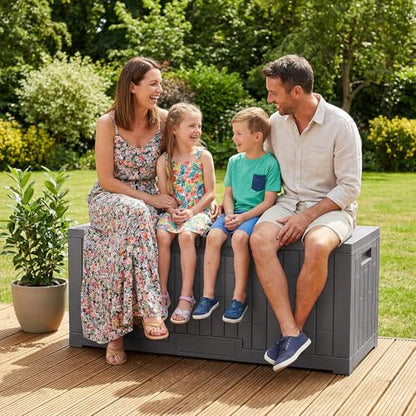 Jocoevol Deck Box 100 Gal, UV Resistant & Waterproof Outdoor Storage Box with Lock, Easy Assemble Storage Bins Container for Pool Patio Garden - size: 100Gal