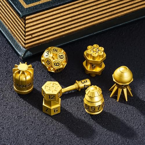 UDIXI Metal Dice Set D&D 7PCS RPG Polyhedral Metal DND Dice Set Gold Finish | Bomb Shape, Solid Metal, Cool Design, Leather Pouch Packaging, for Dungeons and Dragons Role Playing Games Tabletop Game - color: Golden Black