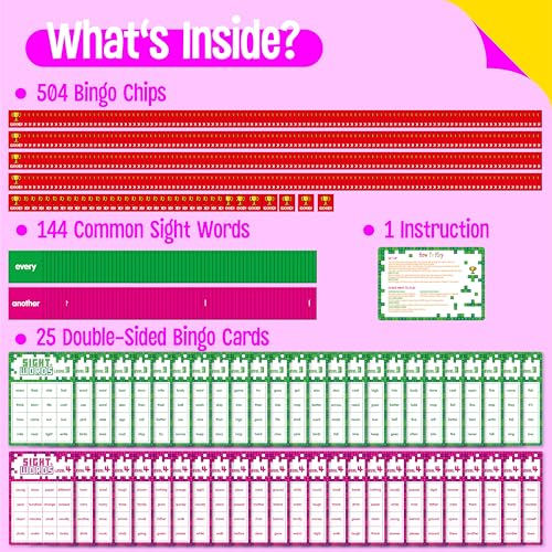 Sight Word Bingo Game, 144 Sight Words Learn to Read Level 3 & Level 4 Bingo Board Game Dolch's & Fry's Words Lists for Kindergarten and Preschool, Grade 1st, 2nd, Kids 4-8 (Up to 25 Players) - style: Sight Words Level 3 & Level 4