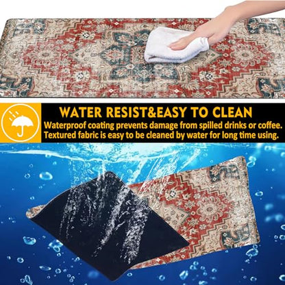 Desk Pad,Persian Style Textile Rug Texture Gaming Mouse Pad,31.5"X15.7" Extended Gaming Mouse Pad Mat with Stitched Edge Non-Slip Base Big Desk Mat for Office Keyboard Laptop - color: Rug Boho Style