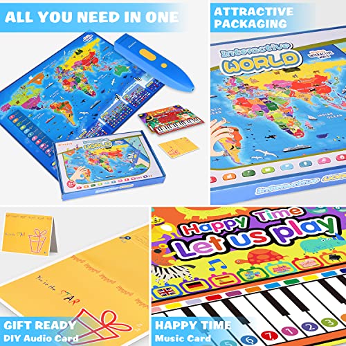 Qiaojoy Bilingual Interactive World Map for Kids Learning and Educational Toys, Talking Electronic Kids World Map i-Poster Geography Games Ages 3 to 12 Years Old, Custom Talking Birthday Gifts Card - style: World Map