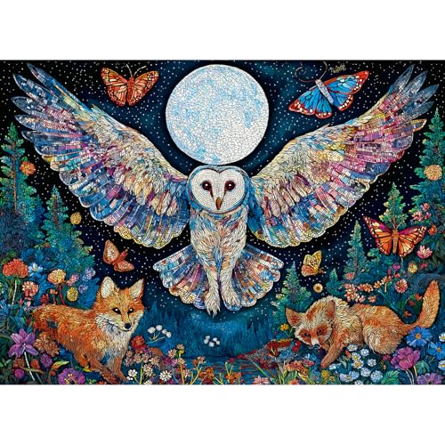500 Piece Puzzles for Adults,Owl Fox Animals Jigsaw Puzzles 500 Pieces | Funny Birds Jigsaw Puzzle for Adult Seniors, Moon Night Puzzle 500 Piece for Men Women Premium Cardboard Puzzle Gift Toy - color: Owls