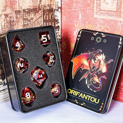 Magic Golden Ring DND Dice Set Sharp Edge Red Resin Dice with Box, for Use with D&D RPG Role Playing Games, Lord D and D Polyhedral Dice Set - color: Ring -Red-2