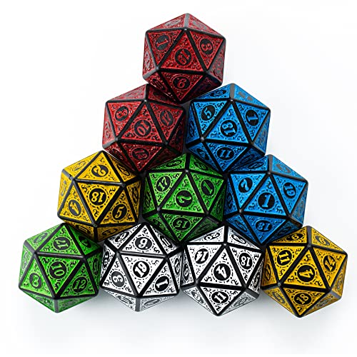 SmartDealsPro 10-Pack Retro 26mm Large 20 Sided Dice D20 Polyhedral Dice for DND RPG MTG Table Game(Mix Retro Color) - color: Mix Retro Color