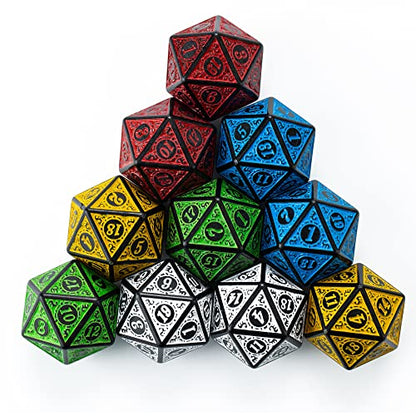 SmartDealsPro 10-Pack Retro 26mm Large 20 Sided Dice D20 Polyhedral Dice for DND RPG MTG Table Game(Mix Retro Color) - color: Mix Retro Color
