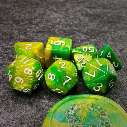 Sage’s Portal Stones DND Dice Set Acrylic Opaque 7-PC Polyhedral DND Dice Set for Dungeons and Dragons D&D Sage’s Cantrips RPG Tabletop TTRPG (Green/Lime) - color: Green/Lime