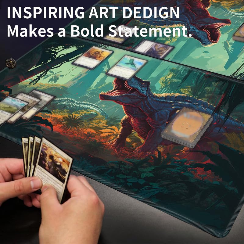 Playmat 24" x 14" Game Mats Tabletop Magic for MTG/TCG Cards, Trading Card Game Playing Stitched Play Mats Commander Deck Gaming Desk Mat Card Gameplay Mats, Jungle Dinosaur T-Rex - color: Jungle Dinosaur T-rex, size: 24"X14"