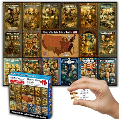 Think2Master History of the United States 1000 Pieces Large Format Jigsaw Puzzle: 13+, Seniors, Adults. Great Gift. Presidents, Key Events & ERAS from 1776 to Today. Size: 26.8” X 18.9” - style: USA History