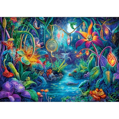 Fantasy Garden 1000 Piece Puzzle for Adults Beautiful Enchanted Forest Night Scene Colorful Jigsaw Puzzles with Letters on Back Hard Impossible Difficult Challenging Family Puzzle(27.5"X19.6") - color: Fantasy Garden