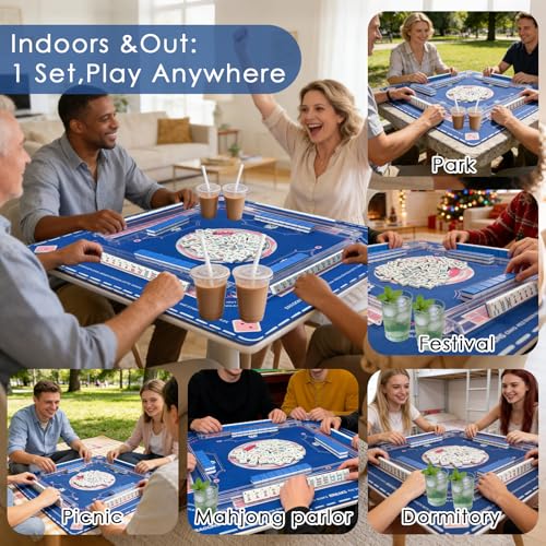 GUJYUYIF166Pcs American Mahjong Tiles Set with Mat, Racks and Accessories - color: Blue