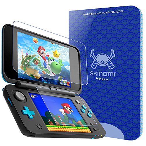 Skinomi Tech Glass Screen Protector Compatible with Nintendo 2DS XL (2X Top Glass and 2 Bottom PET Protectors) 9H Hardness Clear HD Ballistic Tempered Glass Shield