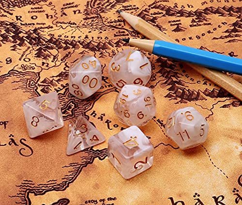 DND Dice Set 7Pcs Transparent Mix White Cloud Dice for Dungeon and Dragons D&D RPG Role Playing Games Polyhedral Dice - color: Transparent Mixed White Cloud