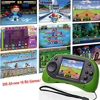 Kids Handheld Portable Video Game Player with 200 Games - 16 Bit 2.5 Inch Screen Mini Retro Electronic Machine for Boys Girls - style: Green