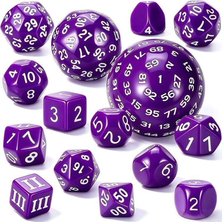 CiaraQ DND Polyhedral Dice Set (15pcs) D4-D100 Game Dice with Dice Bag | Acrylic Role Playing Dice for Dungeons and Dragons MTG Table Games (Purple & White) - color: Purple & White