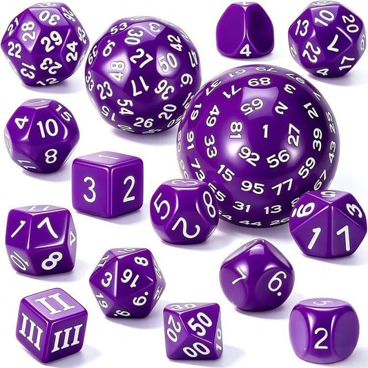 CiaraQ DND Polyhedral Dice Set (15pcs) D4-D100 Game Dice with Dice Bag | Acrylic Role Playing Dice for Dungeons and Dragons MTG Table Games (Purple & White) - color: Purple & White