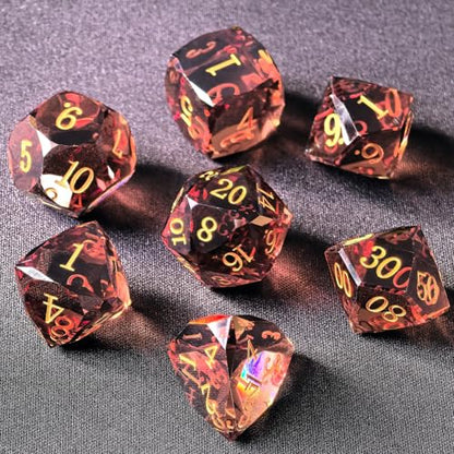 Crystal Multifaceted Polyhedral Dice Set 7 PCS for DND, RPG Tabletop Gaming, Collectors | Tinbox Packing, Gemstone Effect Dice (Crystal Brown) - color: Crystal Brown