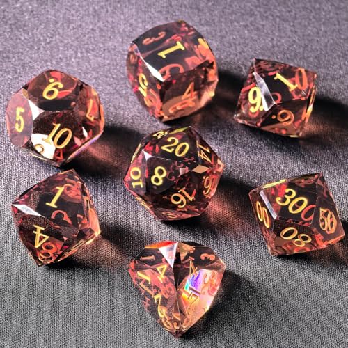 Crystal Multifaceted Polyhedral Dice Set 7 PCS for DND, RPG Tabletop Gaming, Collectors | Tinbox Packing, Gemstone Effect Dice (Crystal Brown) - color: Crystal Brown