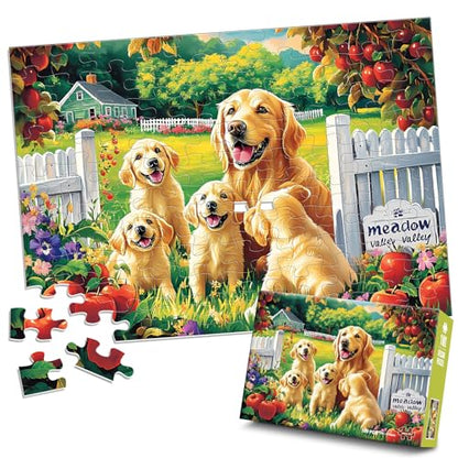 Jeacirio Puzzles for Kids Ages 4-6 6-8, 100 Piece Puzzles for Kids, Golden Retriever Dog Family Jigsaw Puzzle, Educational Puzzle Toys for Boys and Girls, Kids Puzzles Ages 5-8 8-10, 15 x 11 Inch - size: Golden Retriever Puzzles