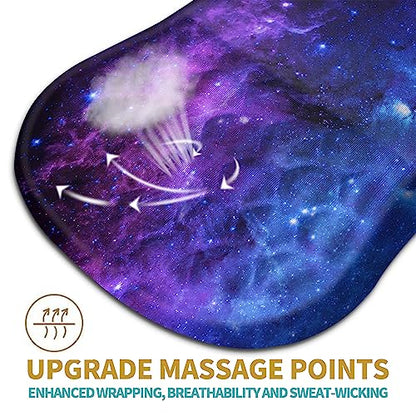 Hokafenle Ergonomic Mouse Pad Wrist Support with Massage Design, Wrist Rest Pain Relief Mousepad with Memory Foam&Non-Slip PU Base, Mouse Pads for Wireless Mouse & Desk (12x8 inch,Galaxy) - color: HK018-Galaxy