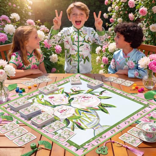 Drydiet Mahjong Mat for Table 31.5 x 31.5 Inch American Mahjong Mat with Carrying Bag, Non-Slip Noise Reduction Table Item for Family Poker Domino Board Game Night & Party Use(Pink Peony) - style: Pink Peony