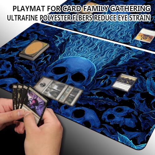 MTG Playmats(Stitched) 14x24in Compatible for OCG CCG RPG TCG Playmats with Card Zones Storage Bag (Mystery of Blue-No Zone) - color: Mystery of Blue-no Zone