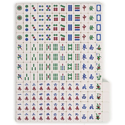 Yellow Mountain Imports Classic Chinese Mahjong Game Set, Emerald with 148 Medium-Size Translucent Green Tiles and Wooden Case - color: ['Emerald']