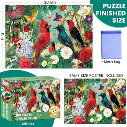 Puzzles 300 Pieces for Adults, 300 Piece Bird Garden Adult Puzzles Jigsaw Puzzle, Recycled Cardboard Puzzle Game, Family Activity Night, Great Gift Toy for Family, Friends, Kids, 20.5 * 15 Inch - style: Birds