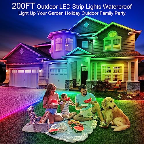 LETIANPAI 200ft Outdoor LED Strip Lights Waterproof, IP68 Outside Led Light Strips with App and Remote,Music Sync RGB Exterior Rope Self Adhesive Back for Deck,Balcony,Pool - size: 200FT Outdoor