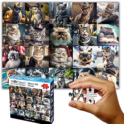 Think2Master Cute Cats 250 Pieces Jigsaw Puzzle Featuring heartwarming Kittens and Cats. Fun Puzzle for Adults & Teens. Great Gift. Size: 14.2” X 19.3” - style: Cute Cats