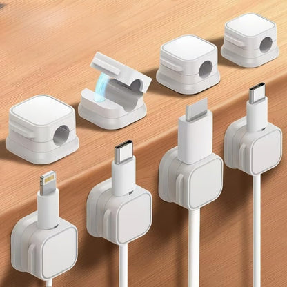 Set of 8 Cable Organizer Clips, No Drilling Required, Self-Adhesive Cable Holder Storage Sockets, Network Wires Cable Clips, Wiring Clips, No-Nail Cable Management (White-8pcs) - color: White-8pcs