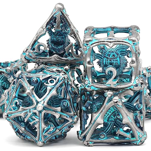 Beholder Dice Set DND, Dragon Eye Dice, ZHOORQI 7PC/Set Polyhedral Dices for Dungeons and Dragons, RPG, Eye Monster DND Gifts（Eye -Retro Blue） - color: Eye- Retro Blue