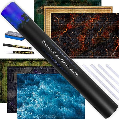Tidyboss DND Expansion Pack | 3 X Double Sides 24x 36 Game Grid Mat | 6 Terrains with Lava, Sea, Forest, Cave, Swamp and Desert | Includes 2 x Dry Erase Markers, Eraser and Clips - color: 3-pack Expansion