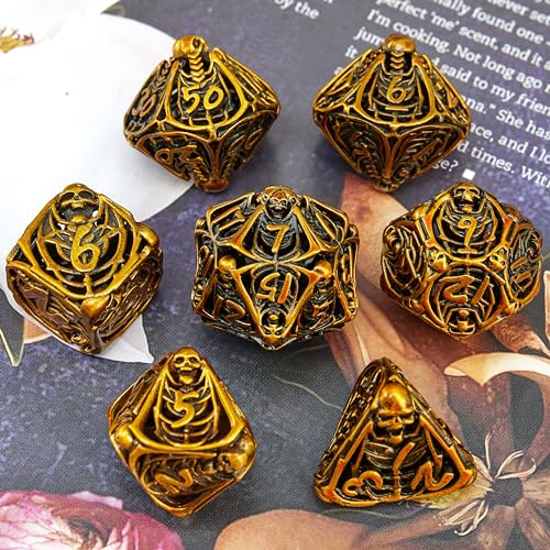 Metal Skull Dice Set Hollow Multi-Sided Dungeons & Dragons Dice 7CPS Role-Playing Dice Set with Flannel Bag Suitable for D&D Board Game Cards(Kugin) - color: Kugin