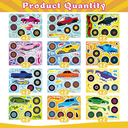 Monster Truck Sticker, Make Your Own Cartoon Car Stickers | 24 Sheets Monster Truck Craft Party Favors, Classroom Activities, Teacher Reward, Birthday Gift for Girls Boys - style: Monster Truck Sticker