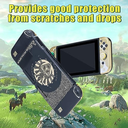 BRHE Protect Case for Nintendo Switch Dockable PC Protective Cover with Comfortable TPU Joy-Con Grip Case,4 Thumb Stick Caps and Tempered Glass Screen Protector(Zelda Tear of The Kingdom)