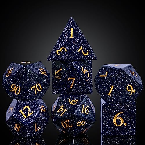 UDIXI Stone Dice Set Blue Sandstone Gemstone DND Dice for Tabletop Games | Natural Stone, Premium Gift Box, DM Gift, for Dungeons and Dragons Role Playing Games - color: Glossy Blue Sandstone