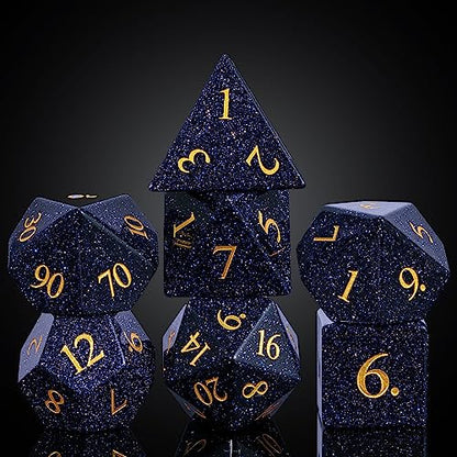 UDIXI Stone Dice Set Blue Sandstone Gemstone DND Dice for Tabletop Games | Natural Stone, Premium Gift Box, DM Gift, for Dungeons and Dragons Role Playing Games - color: Glossy Blue Sandstone