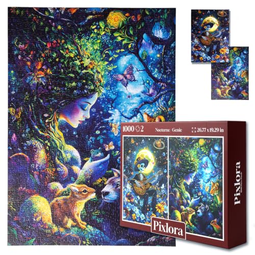 2pack-1000 Piece Puzzles for Adults, Premium Jigsaw Puzzles 1000 Pieces, Fantasy & Music Puzzles, Enchanted Forest Puzzles, Challenging Puzzles for Game Night, Ideal for Gift Giving - style: Nocturne&Genie