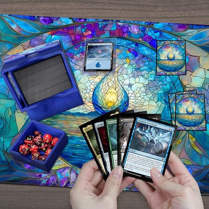 Katomula Card Deck Box for MTG Commander, Trading Cards Case Holds 100 Double-Sleeved Cards with Commander Display and Dice Tray-Island - style: Island
