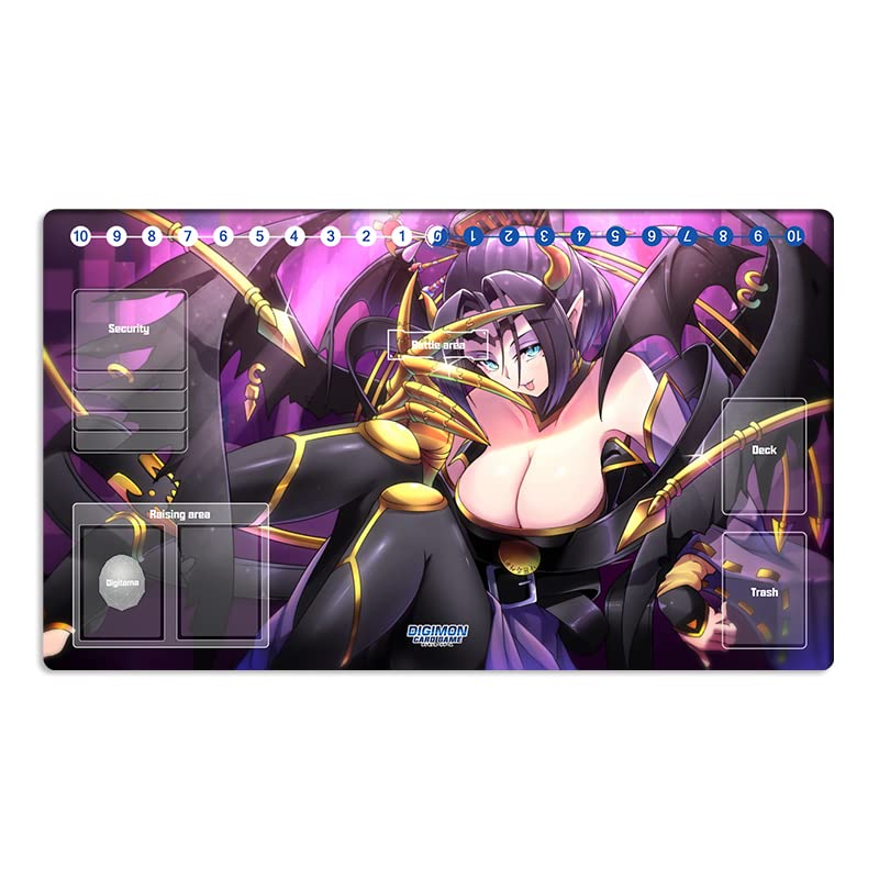 New Mlikemat DTCG Duel Playmat Digimon Lilithmon Anime Trading Card Game Mat with Card Zones + Free Mat Bag